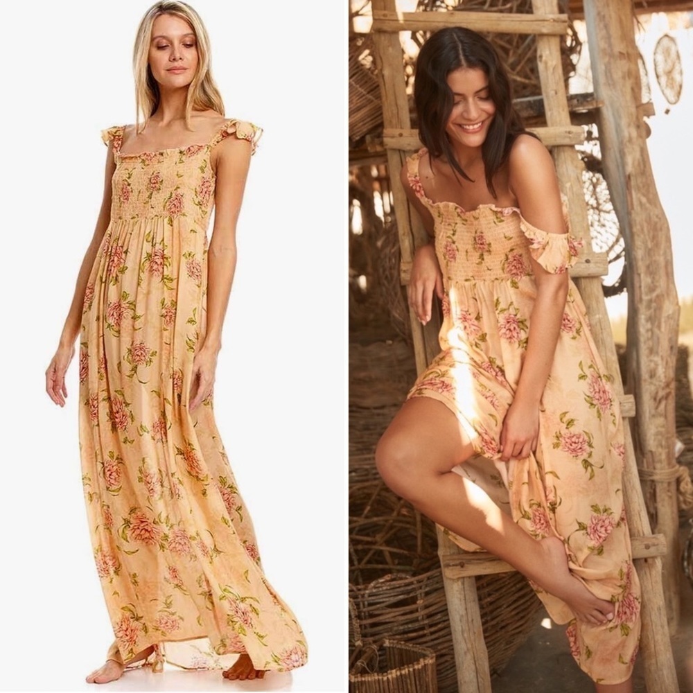 Nwt Aqua Bendita Leandra Peach Maxi Beach Dress